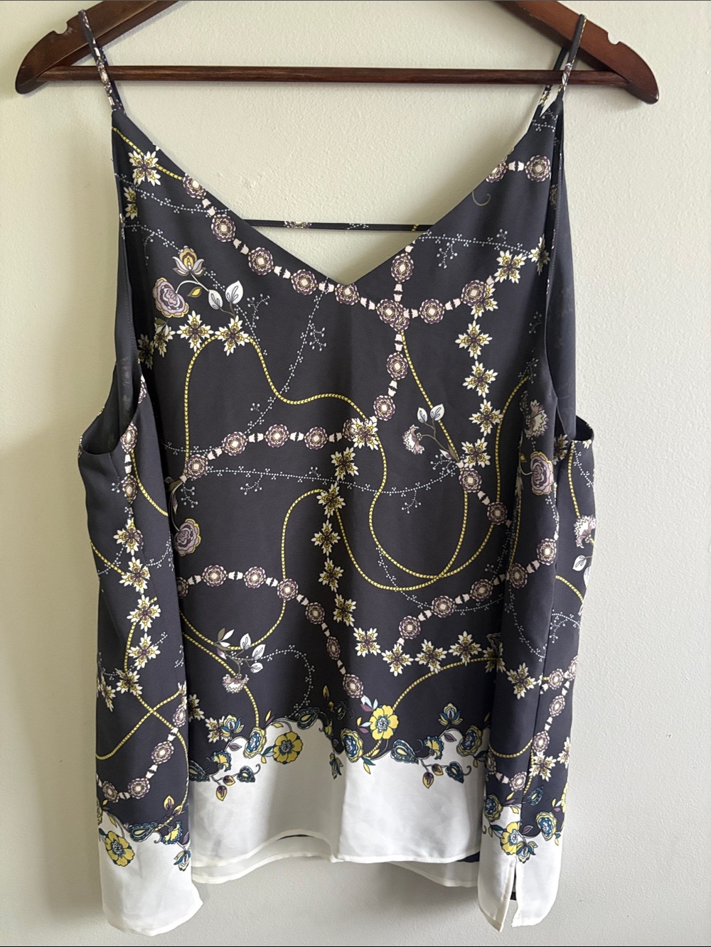 LOFT NWT XL Floral Scarf Print Cami Tank Black Sleeveless Blouse